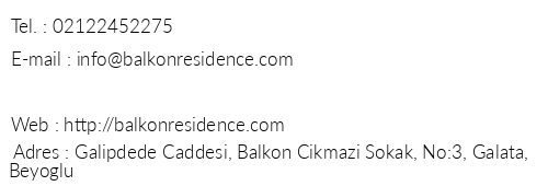 Balkon Residence telefon numaralar, faks, e-mail, posta adresi ve iletiim bilgileri